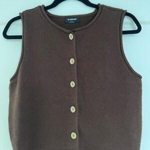 Brown Button-Up Sleeveless Top vest